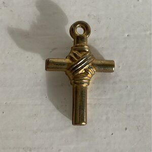 Gold Tone Cross Pendant With Textured Design
